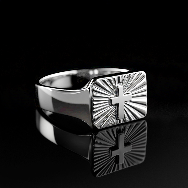 Men's Rectangular Cross Ring Bold Statement Style With Street Luxury - Image 3