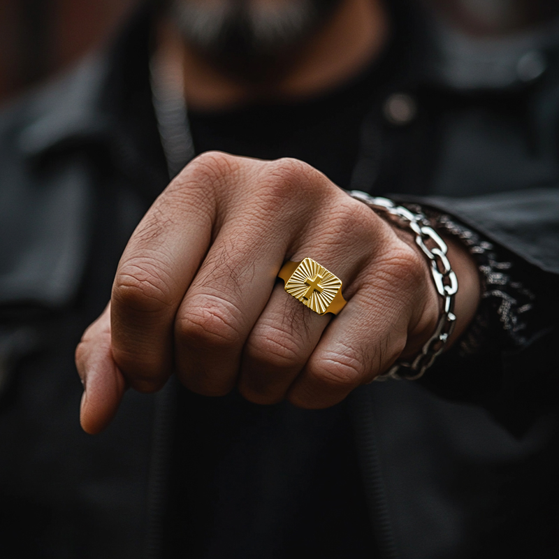 Men's Rectangular Cross Ring Bold Statement Style With Street Luxury - Image 5