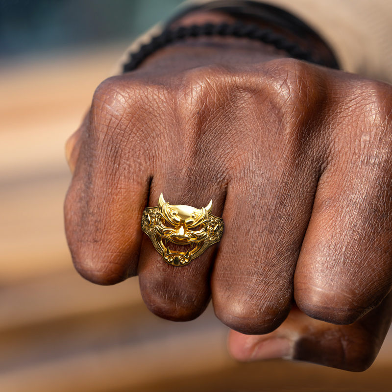 Japanese Hannya Mask Devil Oni Men's Ring Silver With Street Luxury Shine - Image 3
