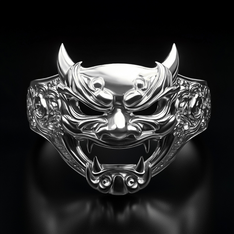 Japanese Hannya Mask Devil Oni Men's Ring Silver With Street Luxury Shine - Image 4