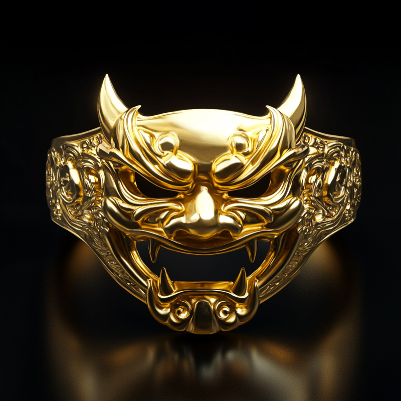 Japanese Hannya Mask Devil Oni Men's Ring Silver With Street Luxury Shine