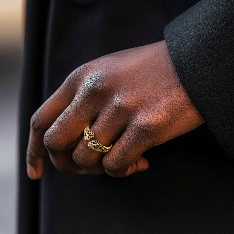 Iced Out Black Diamonds Two Head Snake Ring Silver With Street Luxury Shine - Image 3