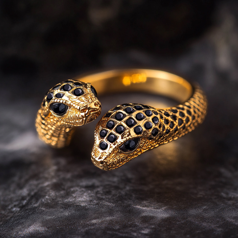 Iced Out Black Diamonds Two Head Snake Ring Silver With Street Luxury Shine - Image 4