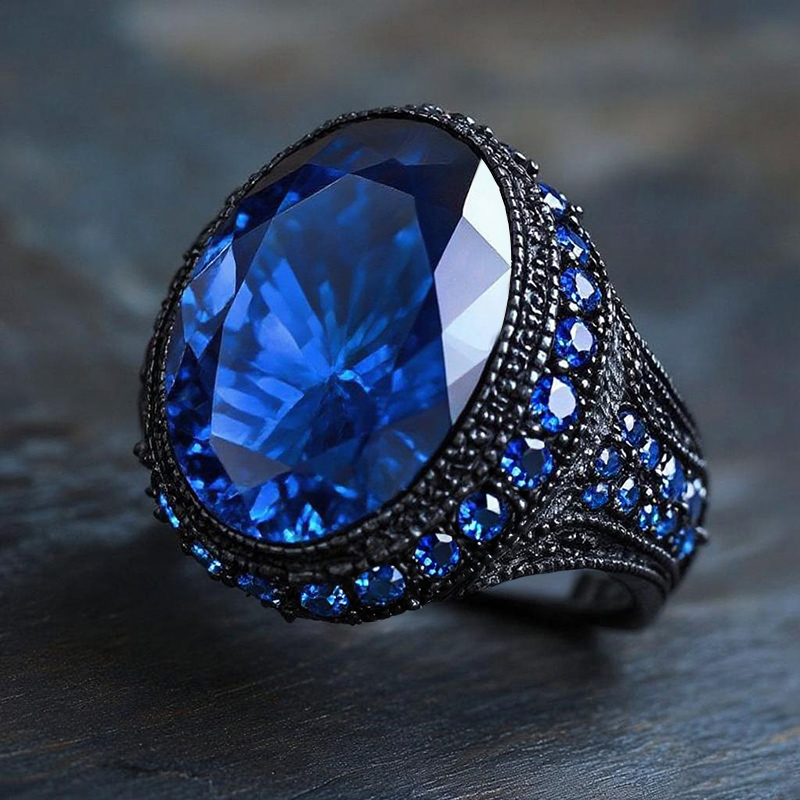 Iced Out Sapphire/emerald/purple Ring In Black Gold With Gold Shine - Image 3