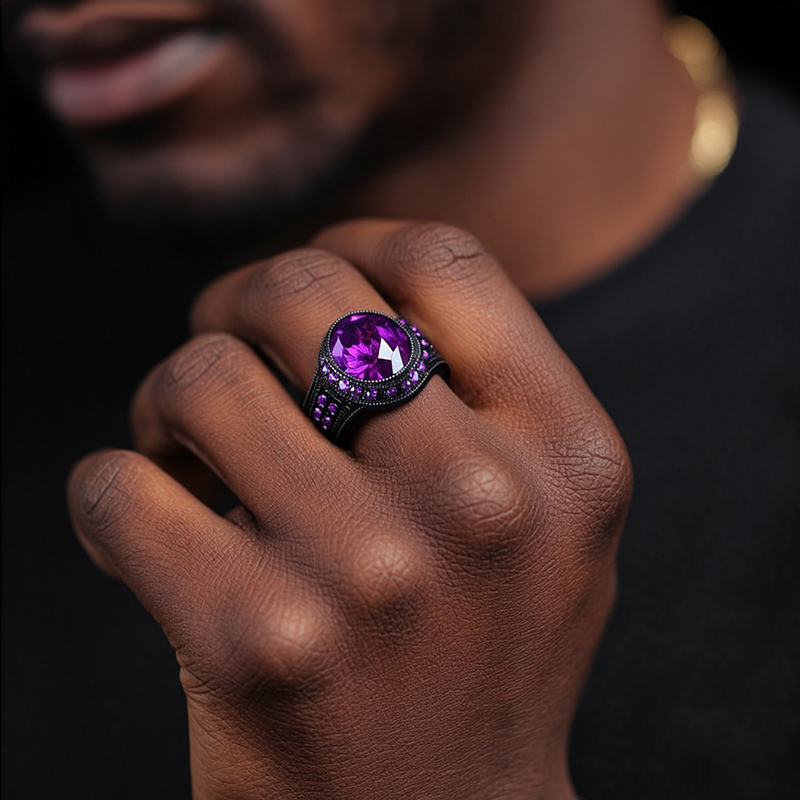 Iced Out Sapphire/emerald/purple Ring In Black Gold With Gold Shine - Image 4