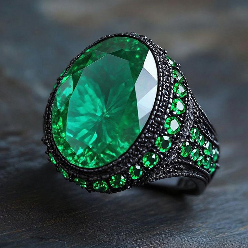 Iced Out Sapphire/emerald/purple Ring In Black Gold With Gold Shine - Image 5