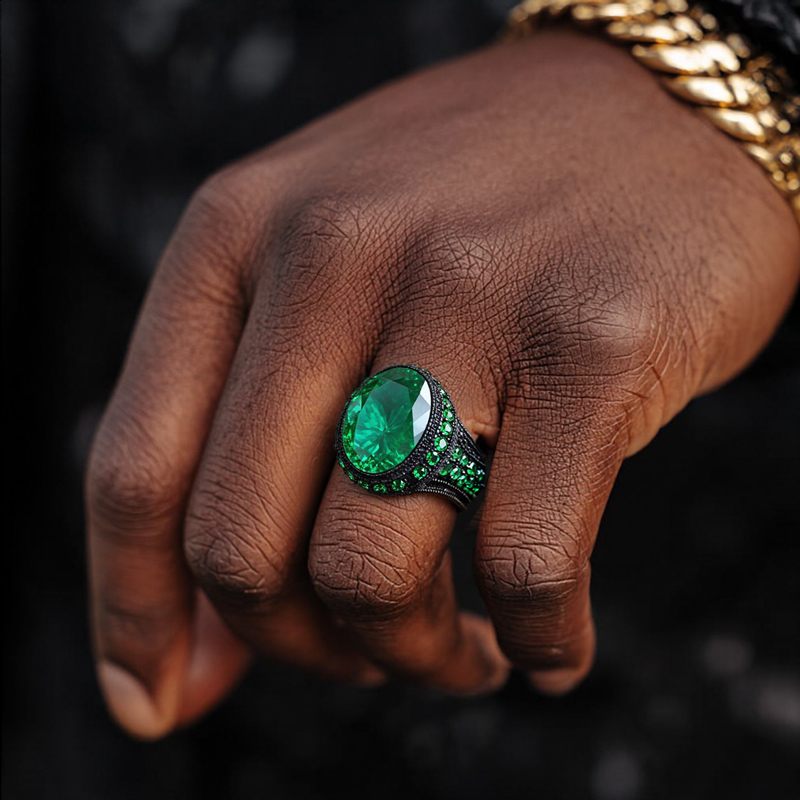Iced Out Sapphire/emerald/purple Ring In Black Gold With Gold Shine - Image 6