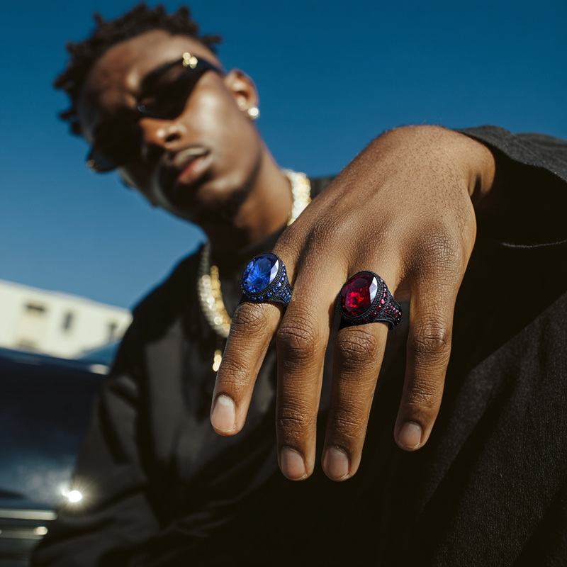 Iced Out Sapphire/emerald/purple Ring In Black Gold With Gold Shine - Image 7
