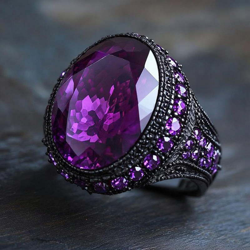 Iced Out Sapphire/emerald/purple Ring In Black Gold With Gold Shine