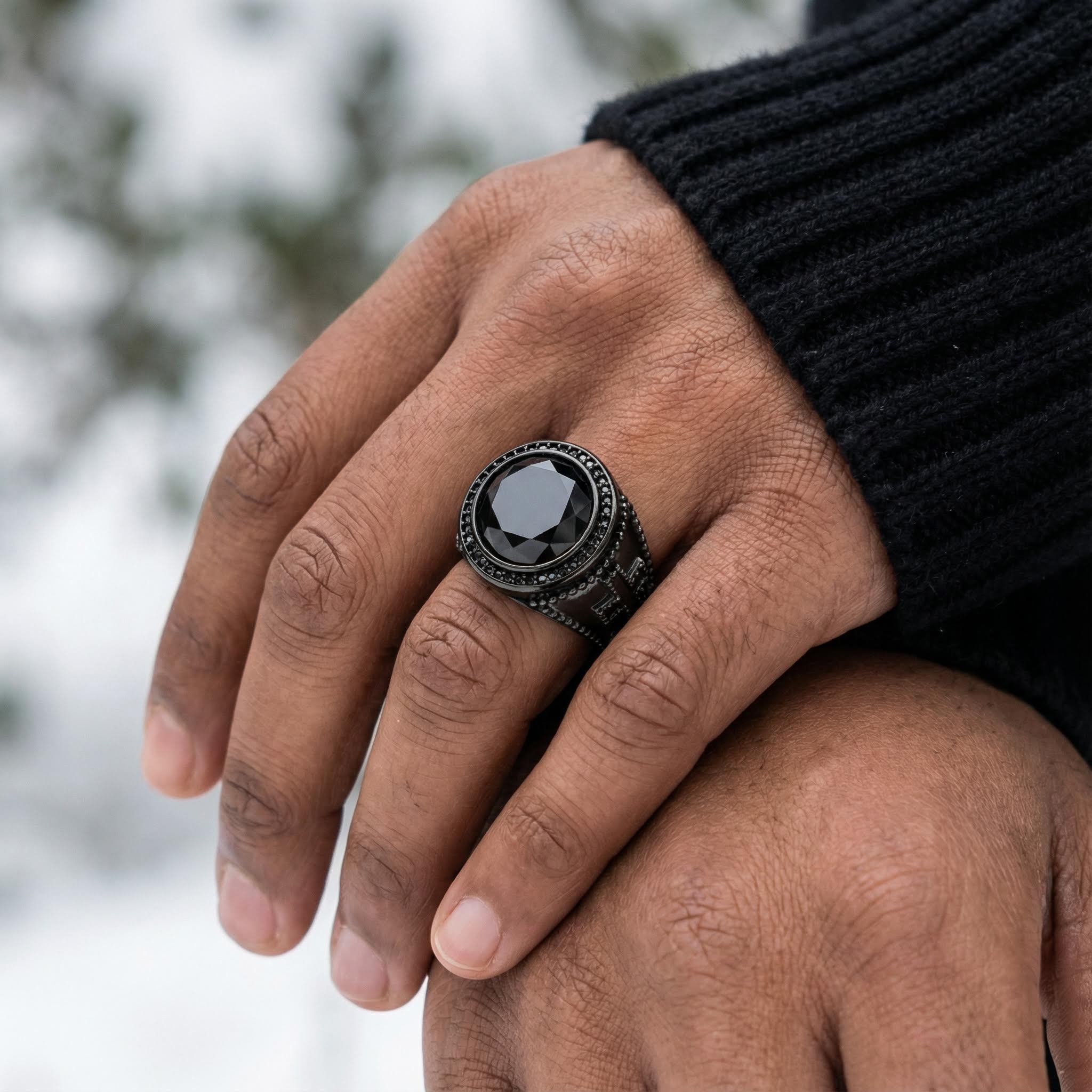 Iced Out Black Onyx Cross Ring In Black Gold With Street Luxury Shine - Image 3