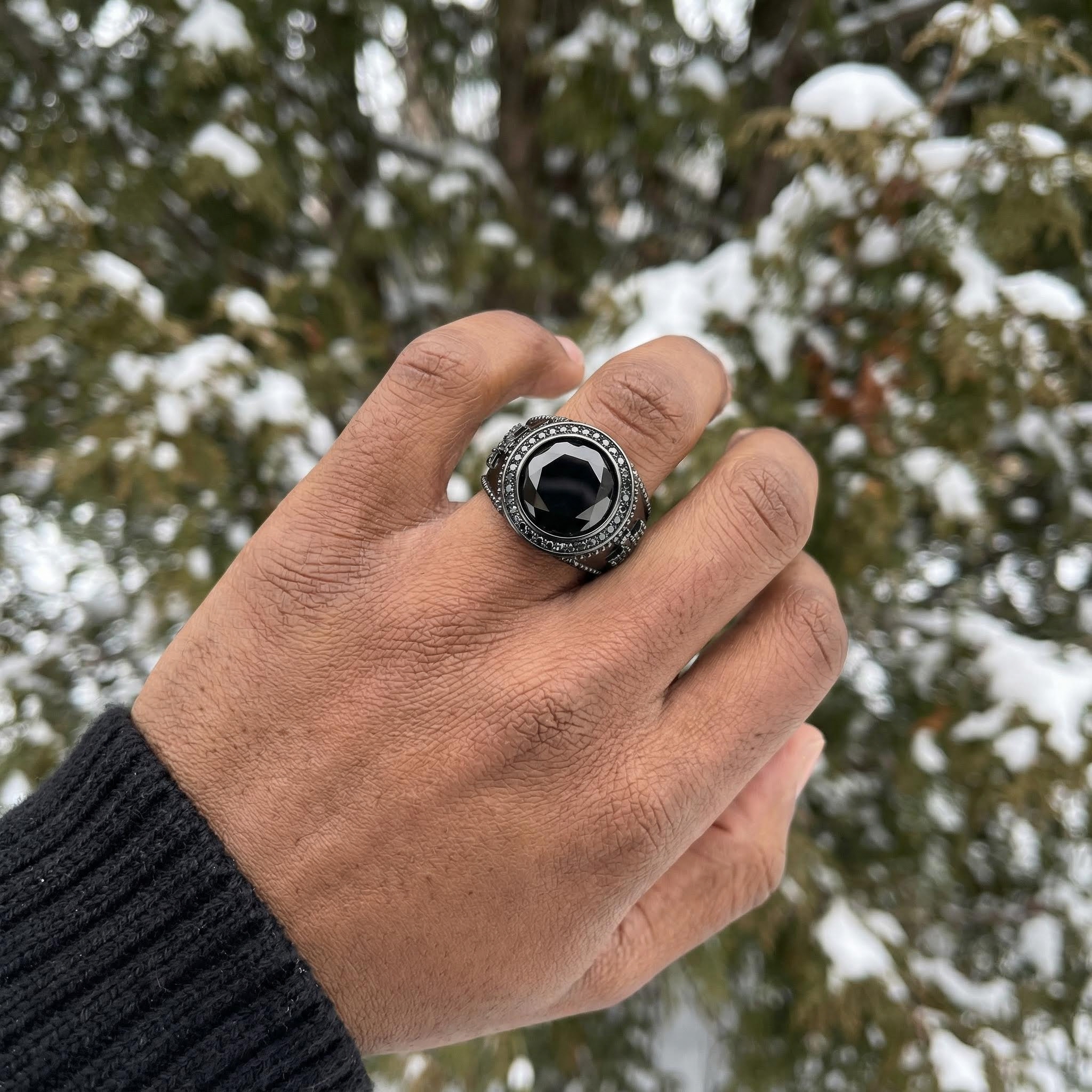 Iced Out Black Onyx Cross Ring In Black Gold With Street Luxury Shine - Image 4