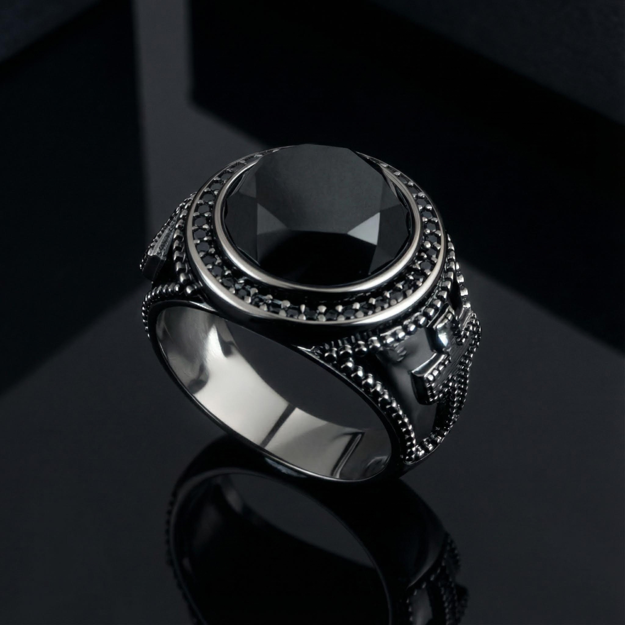Iced Out Black Onyx Cross Ring In Black Gold With Street Luxury Shine - Image 5