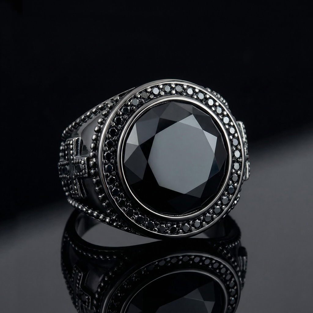 Iced Out Black Onyx Cross Ring In Black Gold With Street Luxury Shine - Image 6