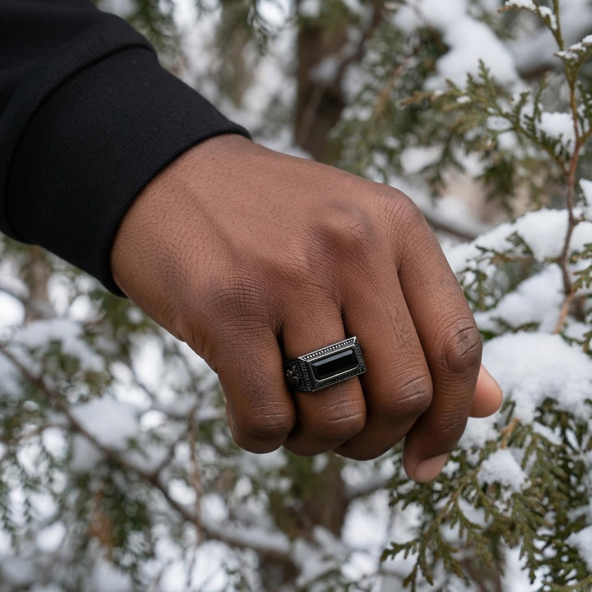 Iced Out Black Onyx Leon Ring In Black Gold With Street Luxury Shine - Image 3
