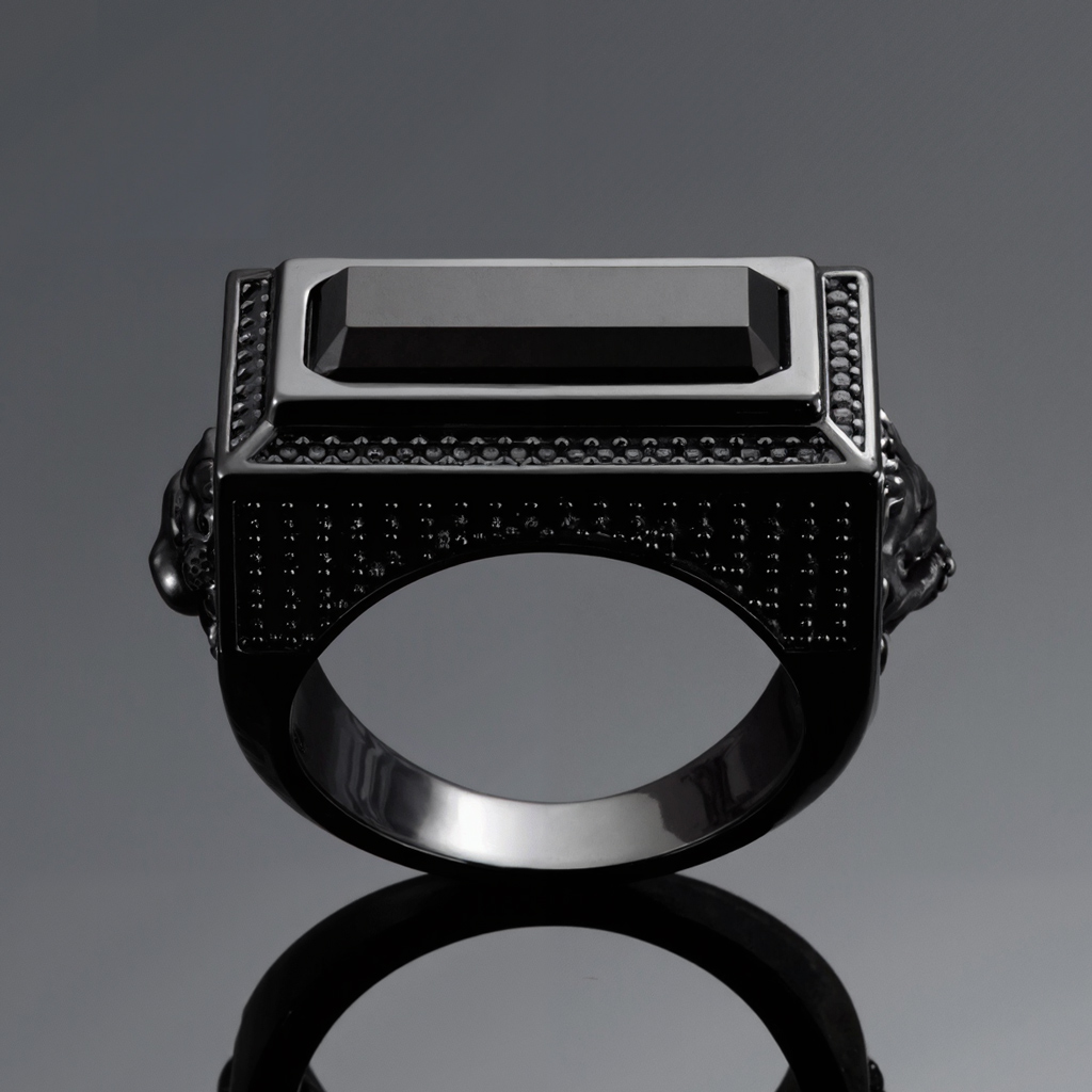 Iced Out Black Onyx Leon Ring In Black Gold With Street Luxury Shine - Image 4