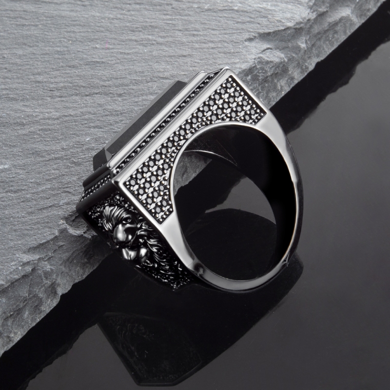 Iced Out Black Onyx Leon Ring In Black Gold With Street Luxury Shine - Image 5