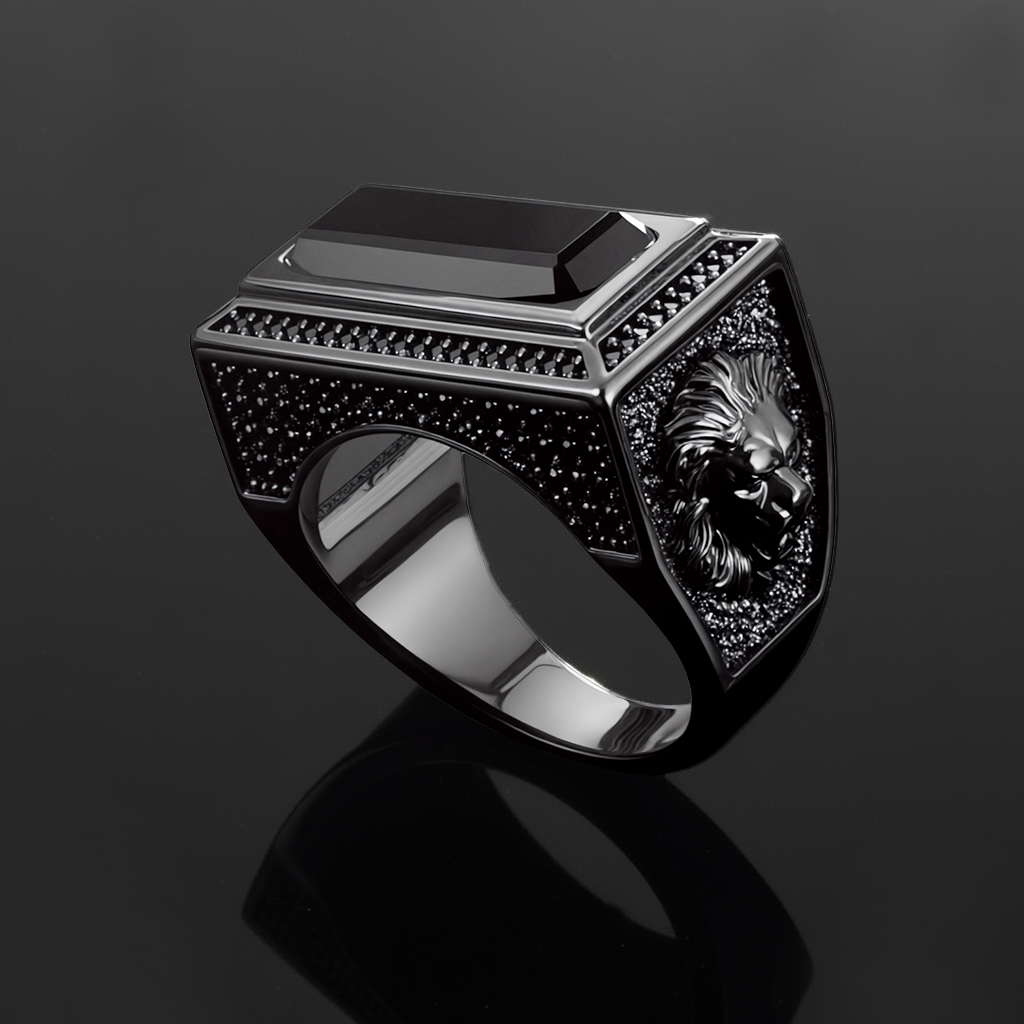 Iced Out Black Onyx Leon Ring In Black Gold With Street Luxury Shine