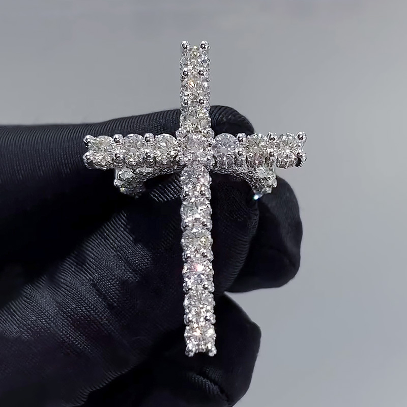 Iced Out Out Round Cut Cross Ring In White Gold Moissanite - Image 3