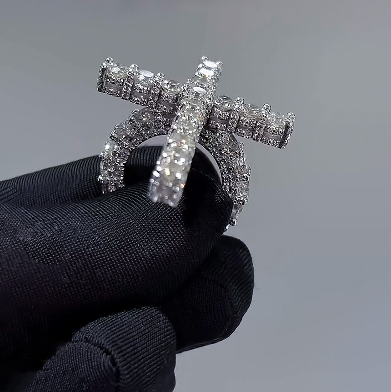 Iced Out Out Round Cut Cross Ring In White Gold Moissanite - Image 5