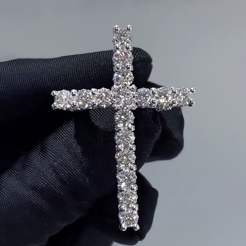 Iced Out Out Round Cut Cross Ring In White Gold Moissanite