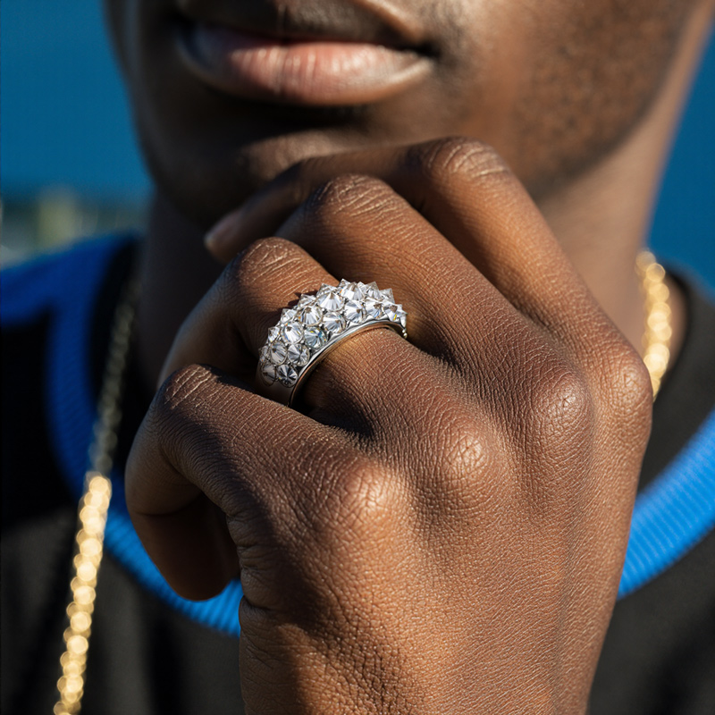 Iced Out Out Inverted Setting Round Cut Ring Moissanite - Image 3