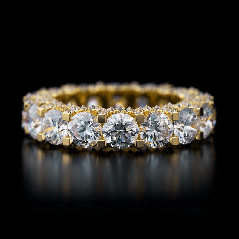 Ice Out Side Inverted Inlaid Round Cut Ring Silver With Street Luxury Shine