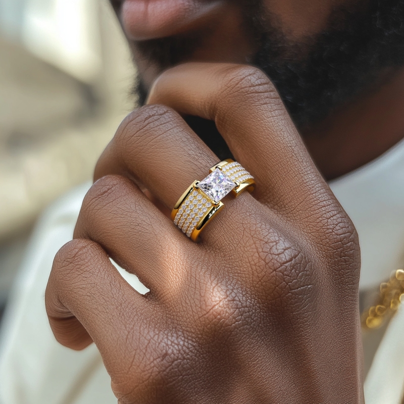 Princess Cut Pave Men's Engagement Ring Moissanite With Street Luxury Shine - Image 5