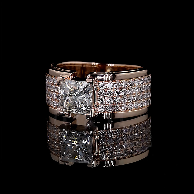 Princess Cut Pave Men's Engagement Ring Moissanite With Street Luxury Shine
