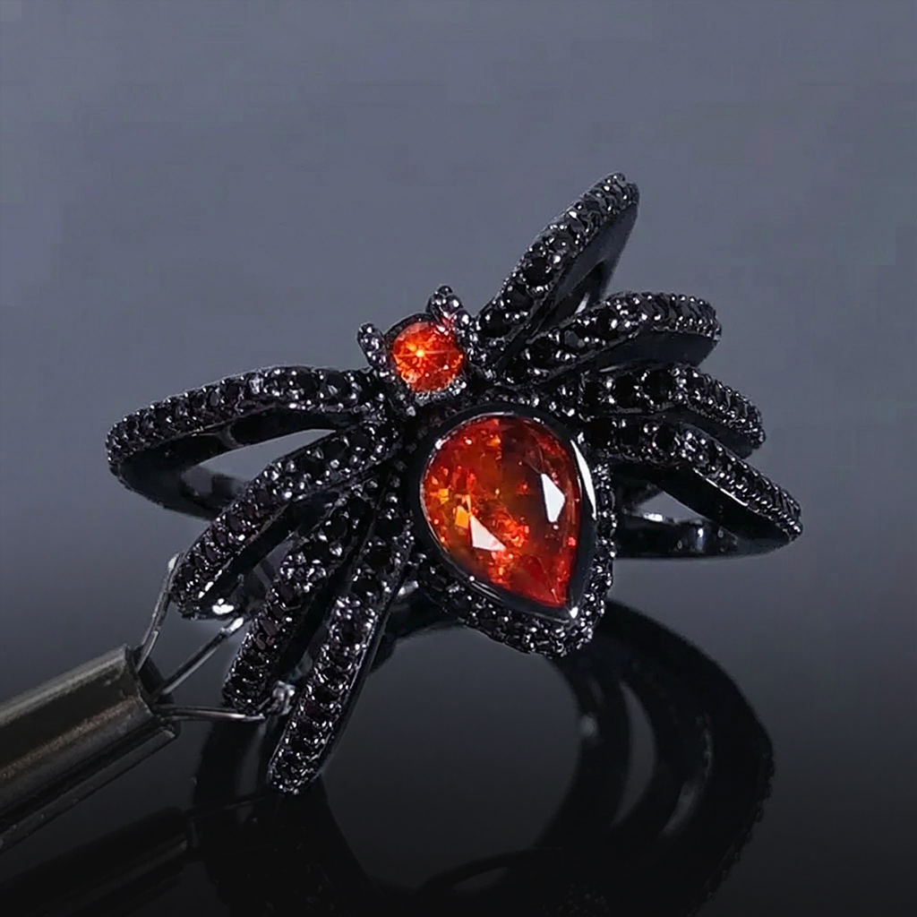 Iced Out Out Black Spider Open Ring Silver With Street Luxury Shine - Image 5