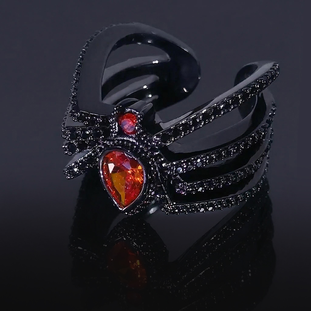 Iced Out Out Black Spider Open Ring Silver With Street Luxury Shine - Image 7