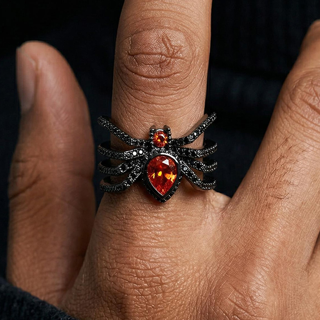 Iced Out Out Black Spider Open Ring Silver With Street Luxury Shine