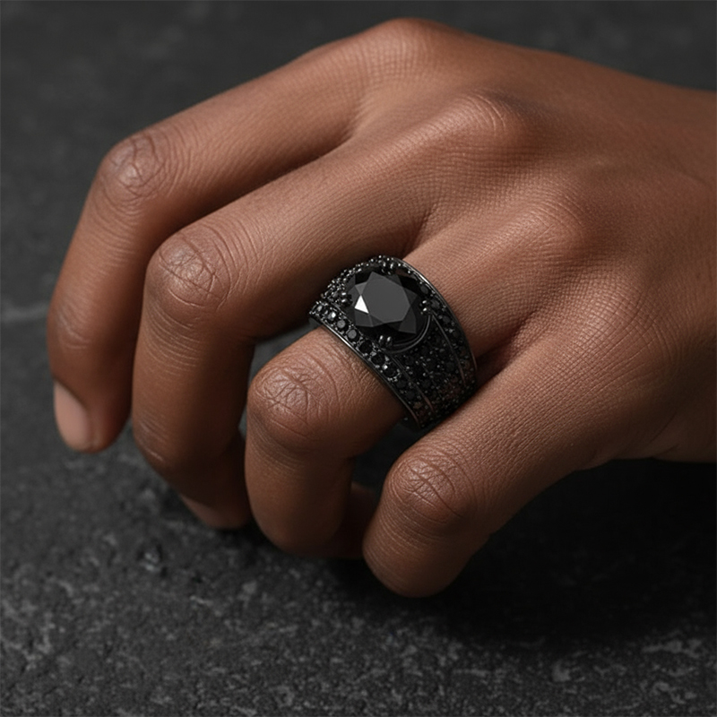 Iced Out Ring In Black Gold Plating Gold Shine With Street Luxury - Image 7