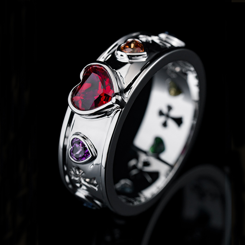 Iced Out Out Colorful Heart Cut Ring Silver With Street Luxury Shine