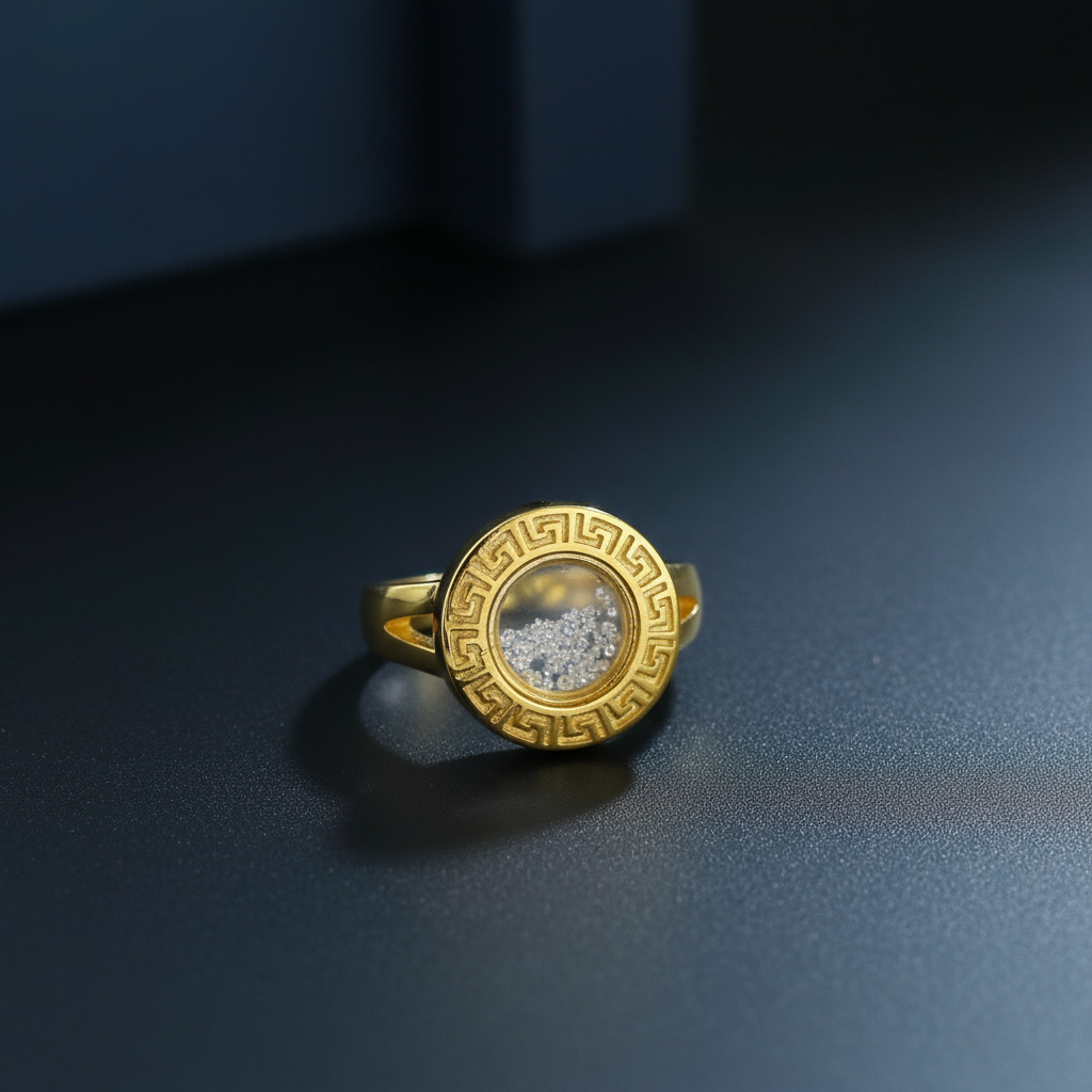 Greek Key Dancing Diamonds Ring Gold With Street Luxury Shine - Image 3