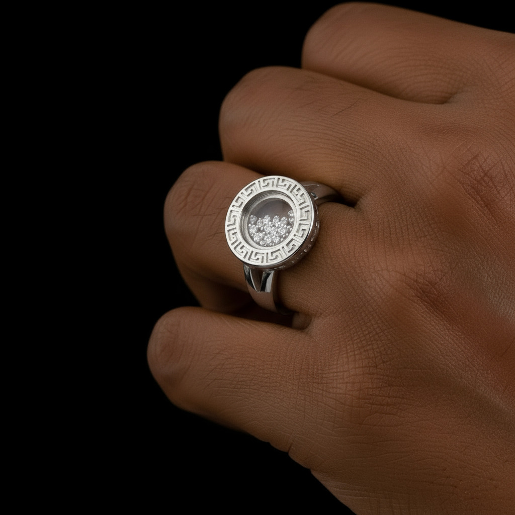 Greek Key Dancing Diamonds Ring Gold With Street Luxury Shine - Image 4