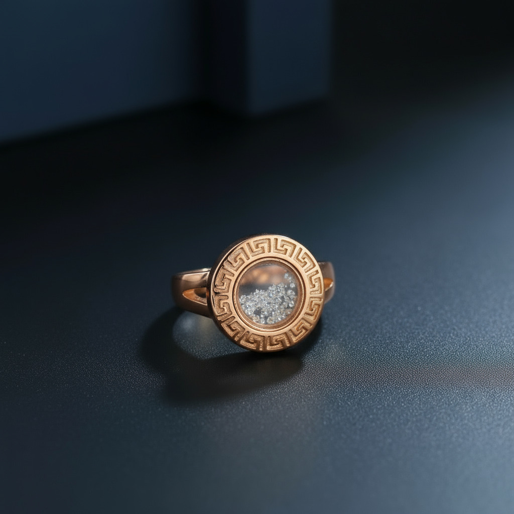 Greek Key Dancing Diamonds Ring Gold With Street Luxury Shine - Image 5