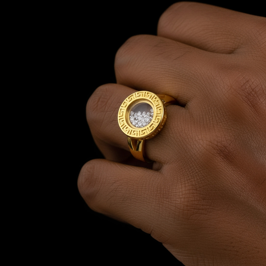 Greek Key Dancing Diamonds Ring Gold With Street Luxury Shine