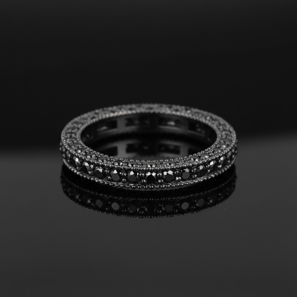Bold 925s & Vvs Moissanite 2.64ct Pave Wedding Band With Black Gold Plated - Image 4