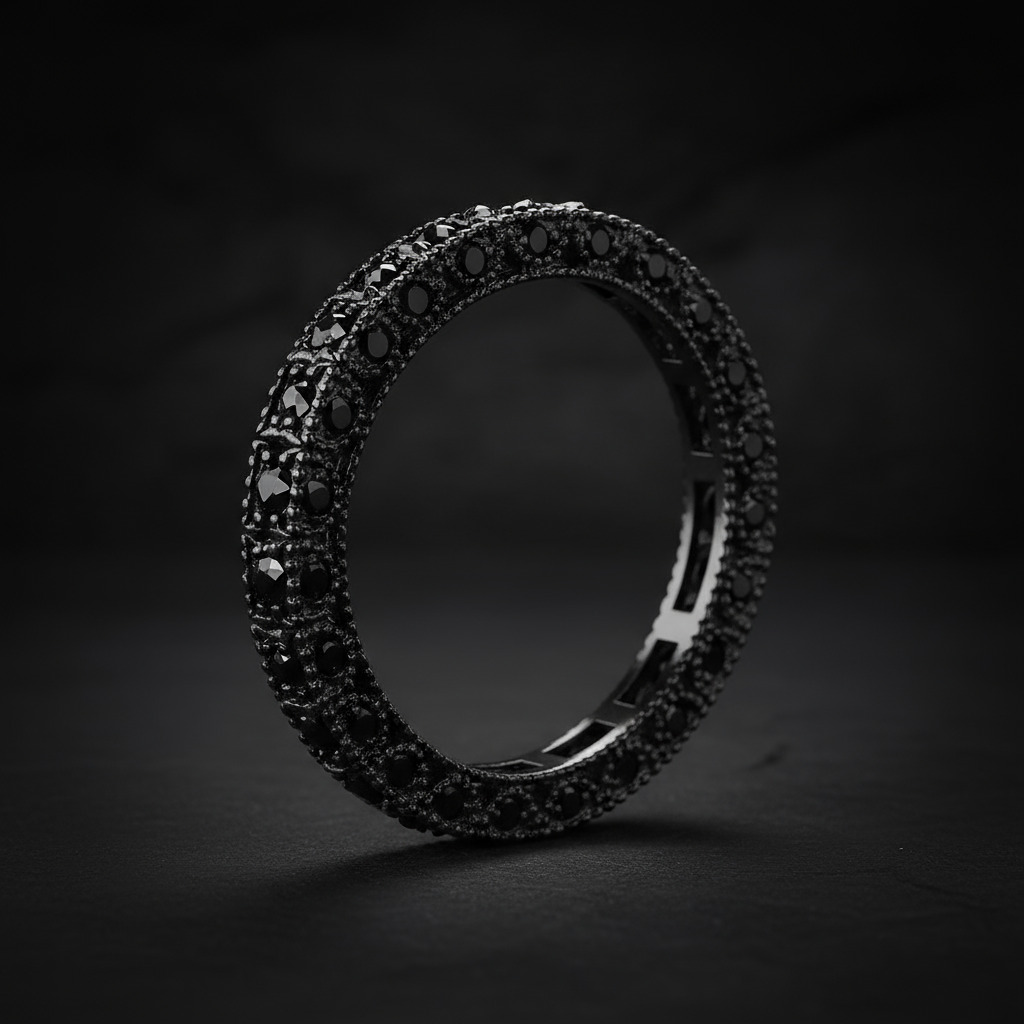 Bold 925s & Vvs Moissanite 2.64ct Pave Wedding Band With Black Gold Plated - Image 5