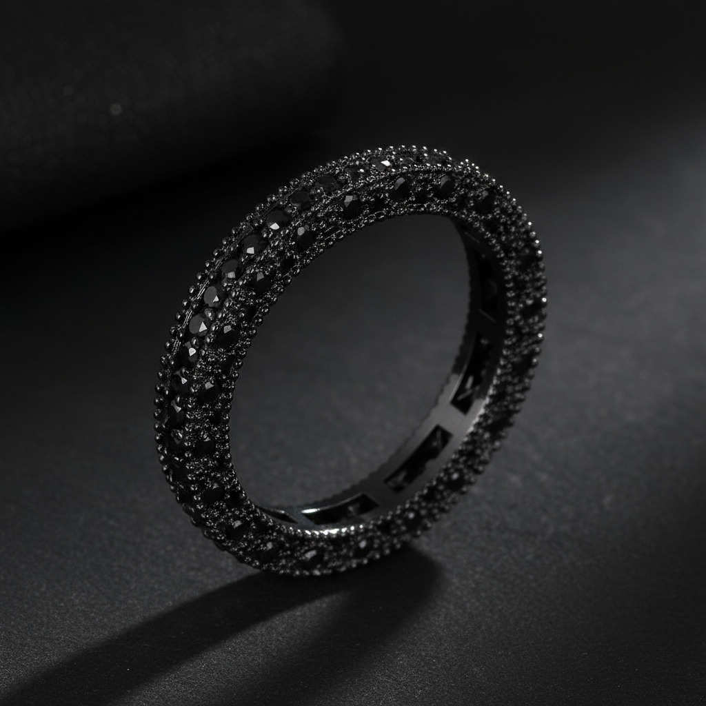 Bold 925s & Vvs Moissanite 2.64ct Pave Wedding Band With Black Gold Plated - Image 6