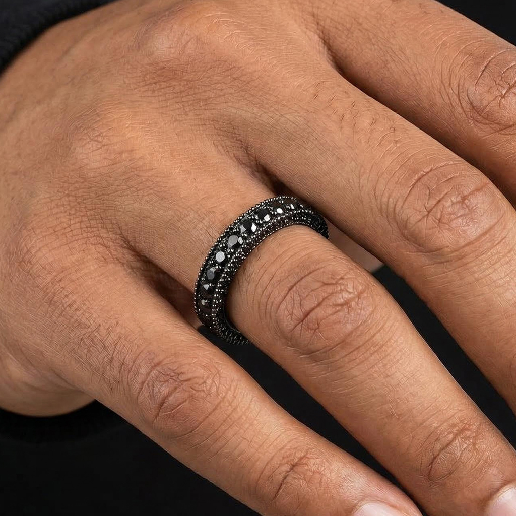 Bold 925s & Vvs Moissanite 2.64ct Pave Wedding Band With Black Gold Plated