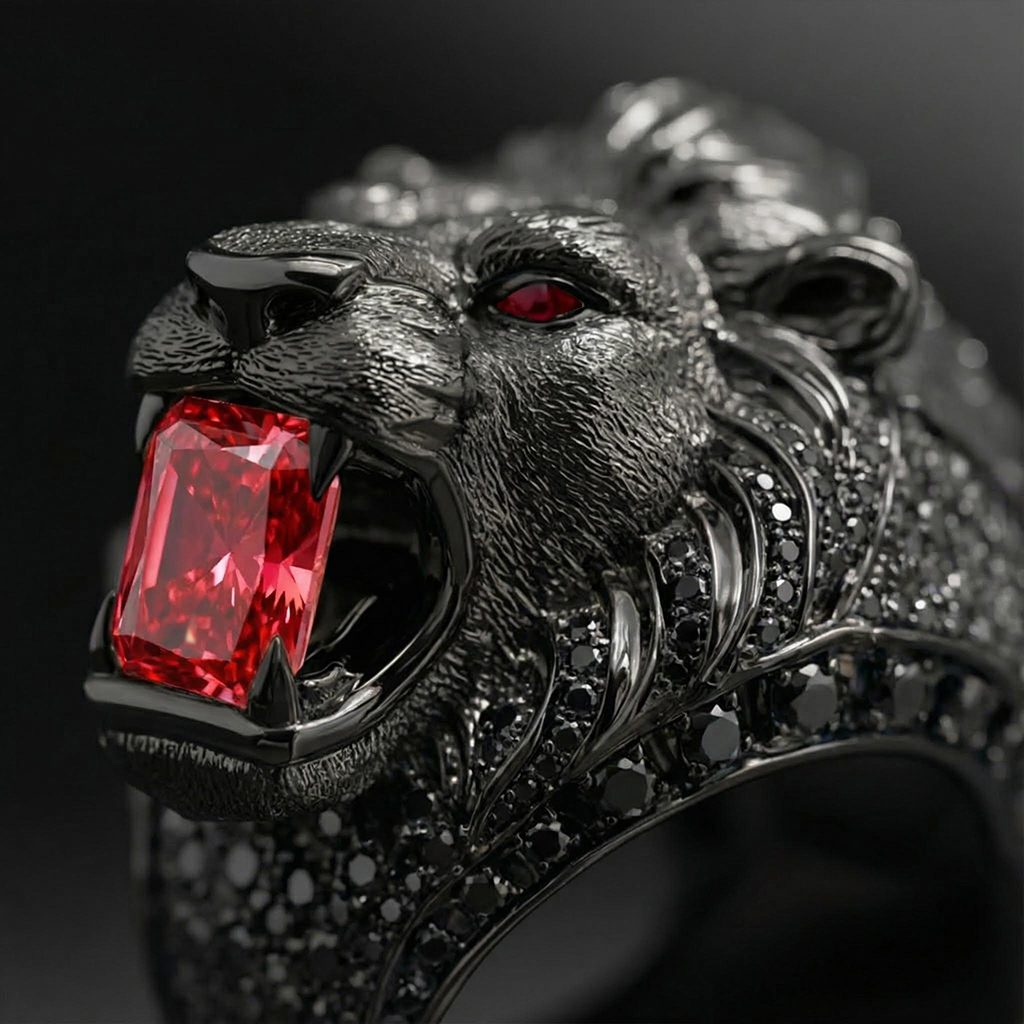 Bold Iced Out Out Lion's Bite Of Radiant Cut Diamond Ring In Black Gold - Image 3