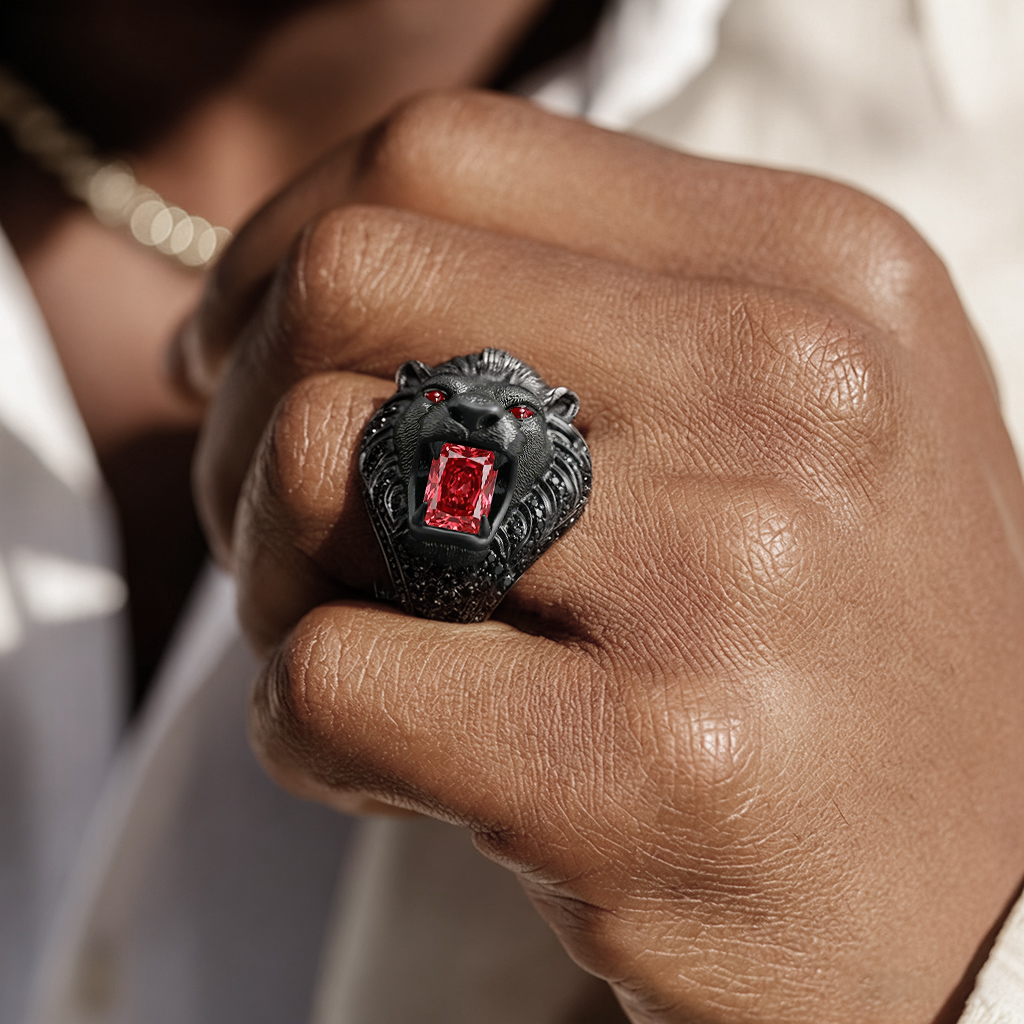 Bold Iced Out Out Lion's Bite Of Radiant Cut Diamond Ring In Black Gold - Image 4