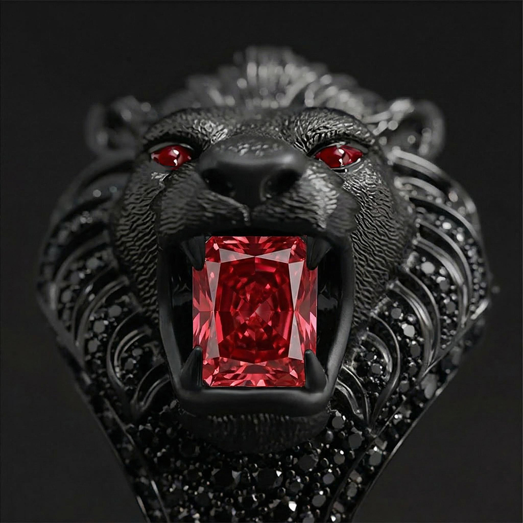 Bold Iced Out Out Lion's Bite Of Radiant Cut Diamond Ring In Black Gold - Image 5