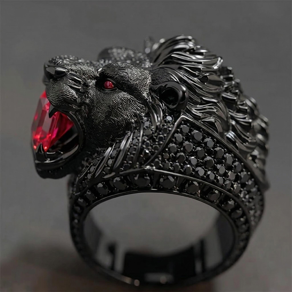 Bold Iced Out Out Lion's Bite Of Radiant Cut Diamond Ring In Black Gold