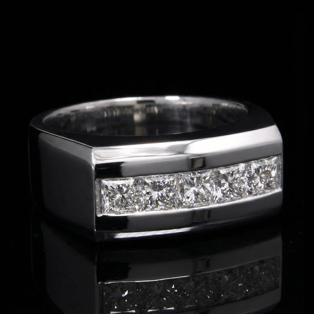 S925s & Vvs Moissanite 5 Stone Princess Cut Diamond Band Iced Out - Image 3