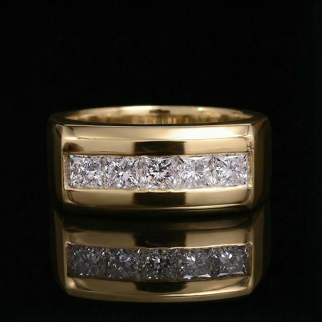 S925s & Vvs Moissanite 5 Stone Princess Cut Diamond Band Iced Out - Image 7