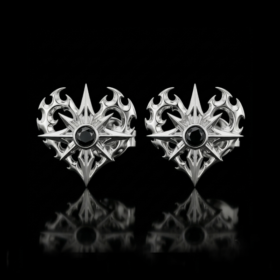 Men's Edgy Vintage Round Black Diamond S925 Silver Earrings Iced Out