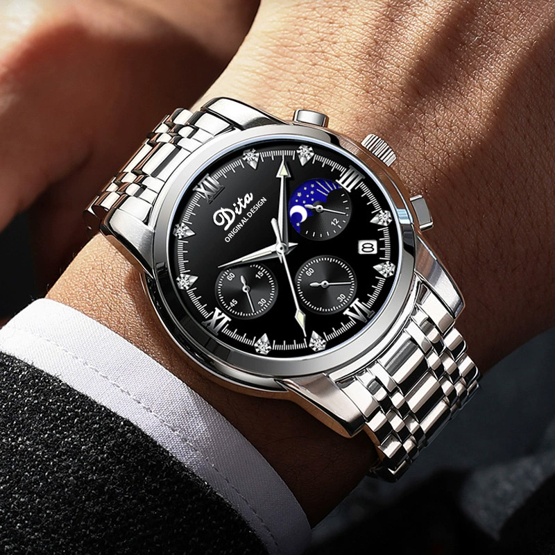 Multifunctional Stainless Steel Calendar Luminous Men's Watch With Three