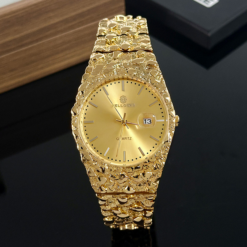 Gold Nugget Date Quartz Watch Gold With Bold Statement Appeal